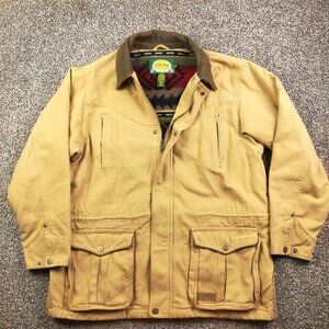 Vintage Cabelas Jacket Canvas Aztec Fleece Lined Chore Barn Outdoors Mens Large